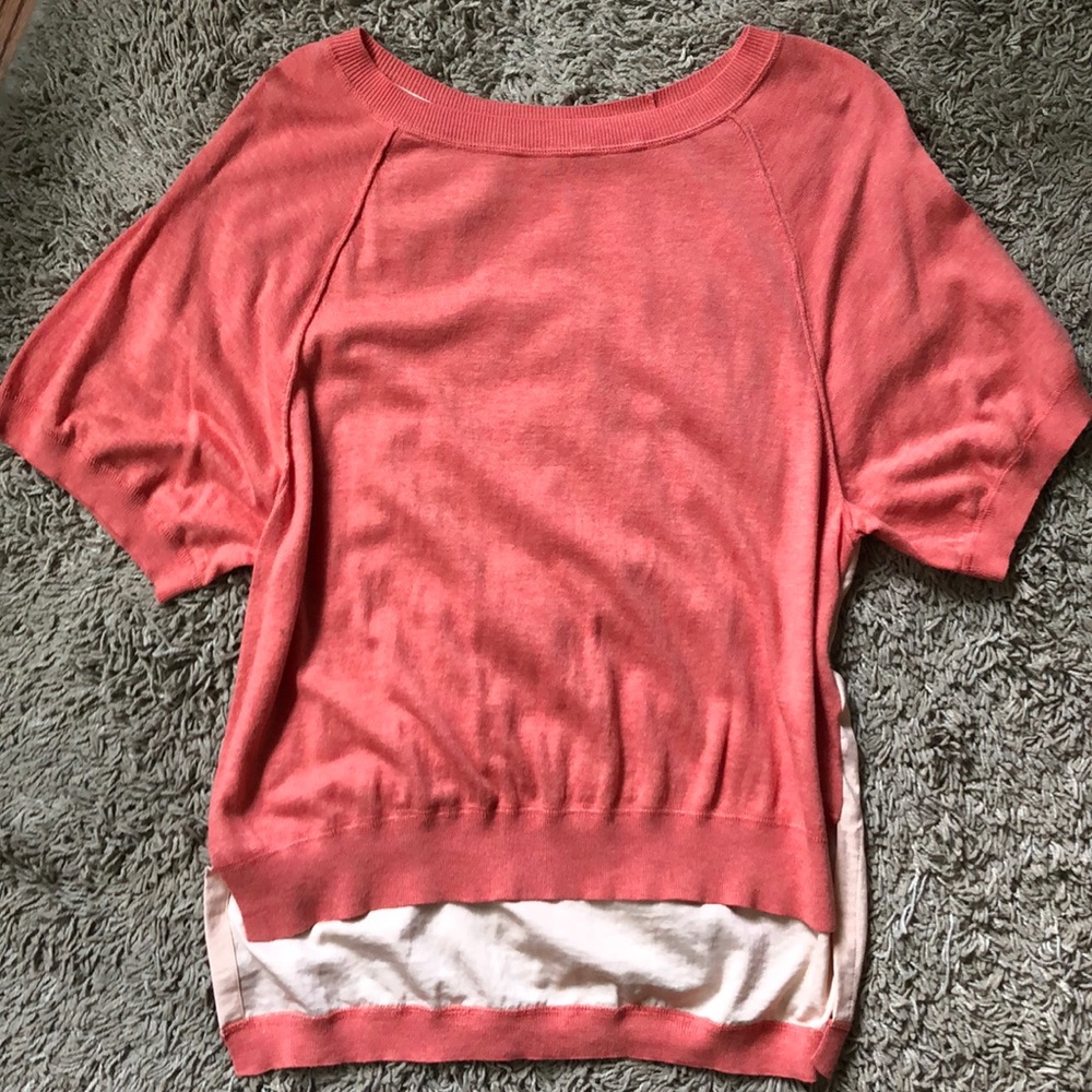 Anthropologie Top S Moth Shirt Coral/Cream PERFECT CONDITION